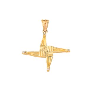 Religious Jewelry Solid 14k Yellow Gold Saint Bridget St. Brigid Cross Pendant with Diamonds