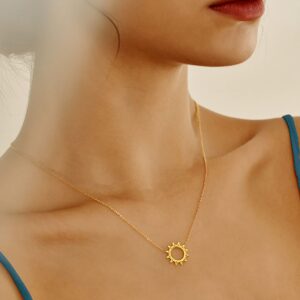 KristLand - 18k Gold Plated Dainty Layered Sun Necklace Pendant Short Cactus Choker Chain, Circle Layering Necklace,Star Handmade Gold Simple Necklace for Women A Sunshine Gold Color