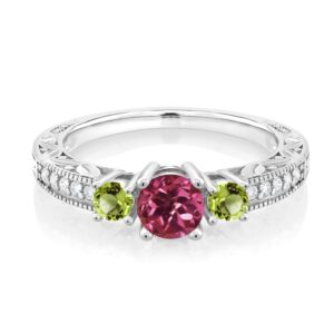 gem stone king 925 sterling silver pink tourmaline and green peridot engagement ring for women (0.89 cttw, gemstone birthstone, available in size 5, 6, 7, 8, 9)