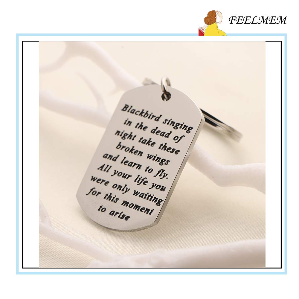 FEELMEM Song Lyrics Art Jewelry Blackbird Singing Song Quote Keychain Blackbird Singing in the Dead of Night Inspirational Gifts (keychain-Blackbird)