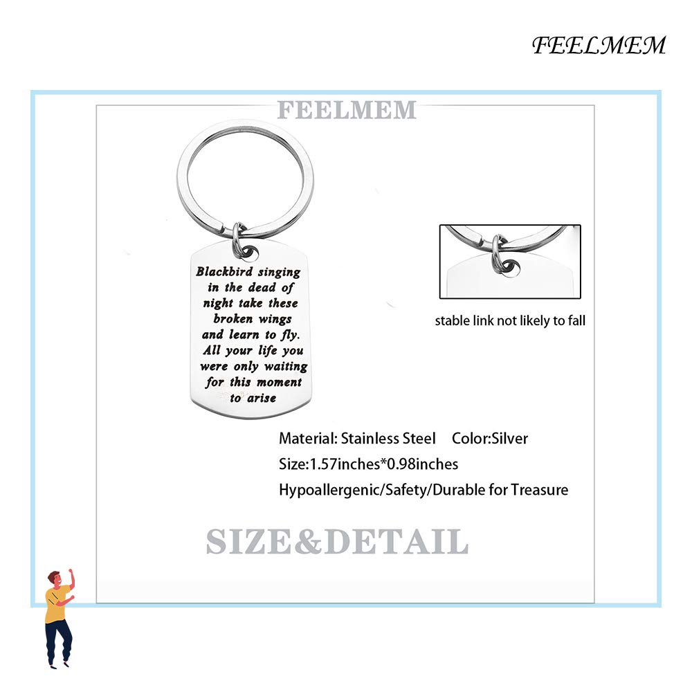 FEELMEM Song Lyrics Art Jewelry Blackbird Singing Song Quote Keychain Blackbird Singing in the Dead of Night Inspirational Gifts (keychain-Blackbird)