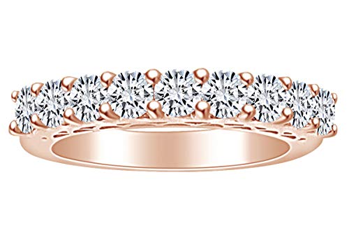 AFFY 1 1/5 Carat Round Shape White Natural Diamond Engagement Wedding Band Ring in 14k Solid Rose Gold (1.20 Cttw) Ring Size-5