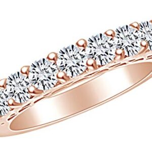 AFFY 1 1/5 Carat Round Shape White Natural Diamond Engagement Wedding Band Ring in 14k Solid Rose Gold (1.20 Cttw) Ring Size-5