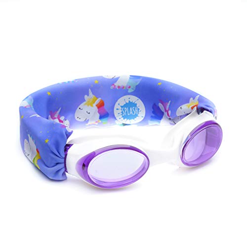 Splash Place SWIM GOGGLES with Fabric Strap - RAINBOW UNICORN | Fun, Fashionable, Comfortable - Adult & Kids Swim Goggles