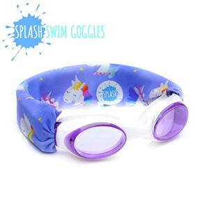 Splash Place SWIM GOGGLES with Fabric Strap - RAINBOW UNICORN | Fun, Fashionable, Comfortable - Adult & Kids Swim Goggles