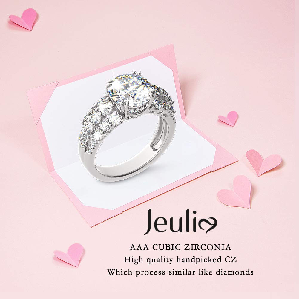 Jeulia Wedding Rings Engagement Rings for Women Anniversary Promise Ring Bridal Sets 925 Sterling Silver with 4.75 ct Primary Stone+2.59 ct Side Stone (8.0(U.S))