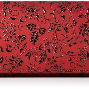 Indenya 2308-03-041 Long Wallet, Bundle Q, Red Deerskin x Black Lacquer, Flower Arabesque Pattern