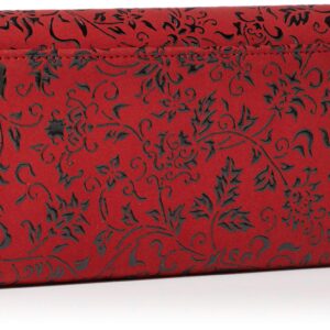 Indenya 2308-03-041 Long Wallet, Bundle Q, Red Deerskin x Black Lacquer, Flower Arabesque Pattern