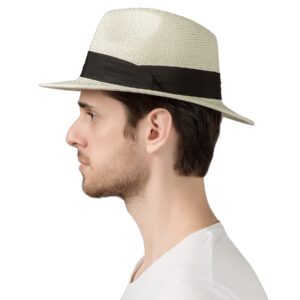 Lanzom Summer Beach Sun Hats for Men Women Foldable Travel Packable Staw Hat, Wide Brim Hat (Style B-Ivory White, Large Size:Fit for 23"-23.6")