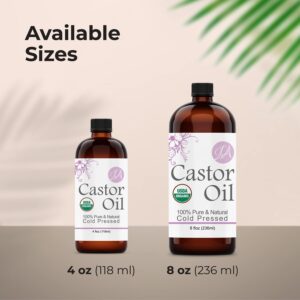 Healing Solutions Oils - 4 oz Castor Oil Organic Cold Pressed Unrefined Glass Bottle - Natural Organic Castor Oil for Face - 118 ml - Castor Oil for Hair and Skin - Facial Castor Oil