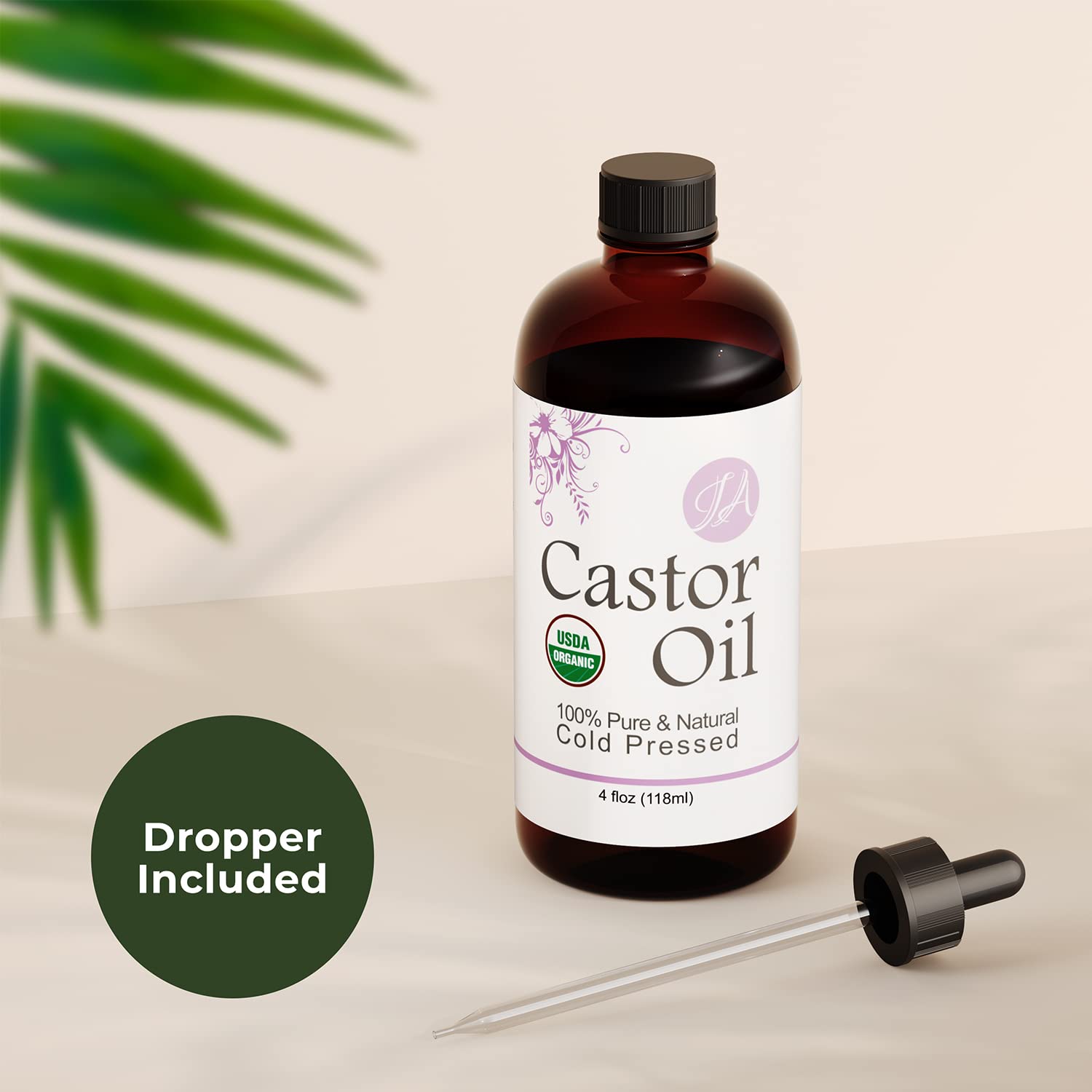 Healing Solutions Oils - 4 oz Castor Oil Organic Cold Pressed Unrefined Glass Bottle - Natural Organic Castor Oil for Face - 118 ml - Castor Oil for Hair and Skin - Facial Castor Oil