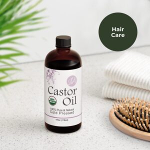 Healing Solutions Oils - 4 oz Castor Oil Organic Cold Pressed Unrefined Glass Bottle - Natural Organic Castor Oil for Face - 118 ml - Castor Oil for Hair and Skin - Facial Castor Oil