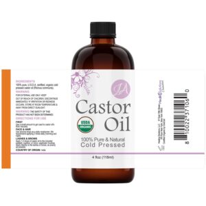 Healing Solutions Oils - 4 oz Castor Oil Organic Cold Pressed Unrefined Glass Bottle - Natural Organic Castor Oil for Face - 118 ml - Castor Oil for Hair and Skin - Facial Castor Oil