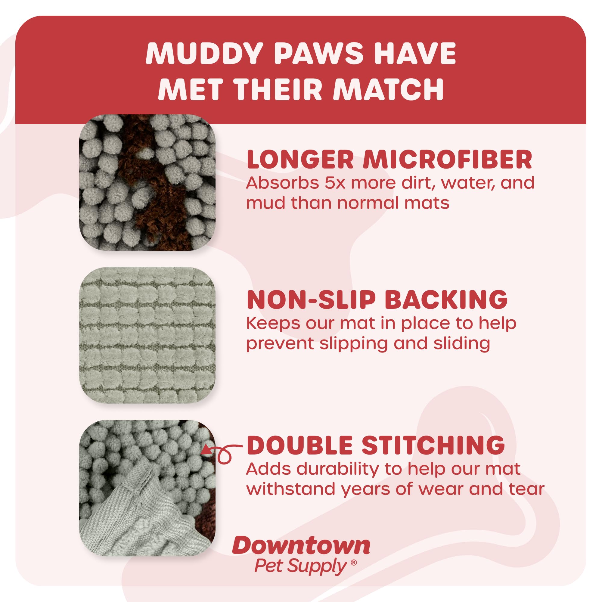 My Doggy Place Microfiber Dog Mat for Muddy Paws, 31" x 20" Light Gray with Paw Print - Absorbent and Quick-Drying Dog Paw Cleaning Mat, Washer and Dryer Safe - Non-Slip Rubber Backed Pet Mat, Medium