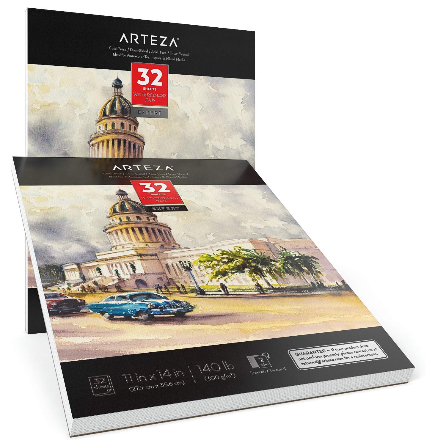 ARTEZA Watercolor Paper, Pack of 2, 32 Sheets Each, 11x14 Inches Watercolor Sketchbook, 140lb/300gsm, Cold Press, Acid Free Art Paper