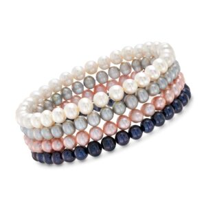 ross-simons 5-6mm multicolored cultured pearl jewelry set: 4 stretch bracelets