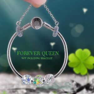 FOREVER QUEEN Lucky Clover Charm Bead 5A Cubic Zirconia 925 Sterling Silver Charms Pendant for Bracelets and Necklace for Women with Elegant Gift Box