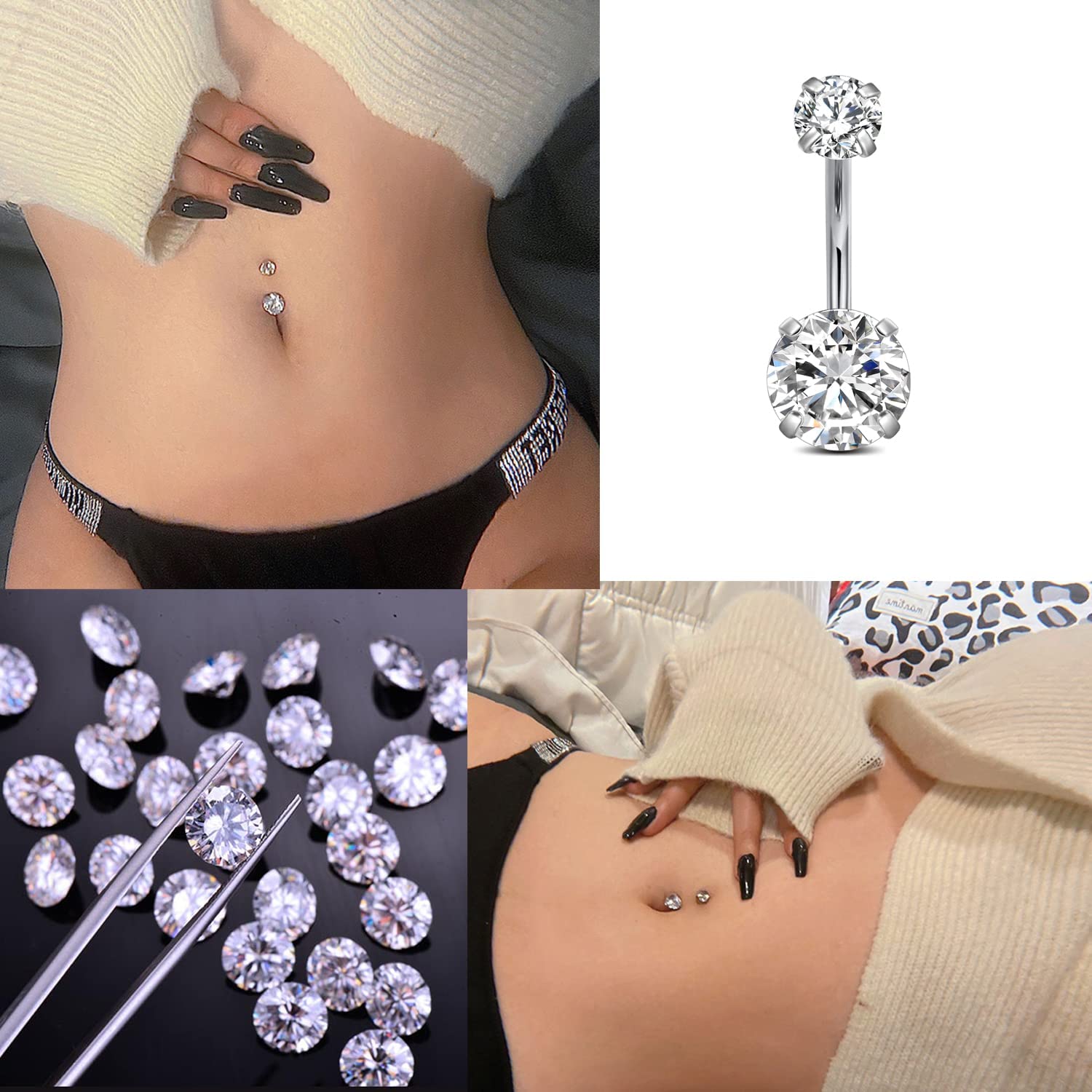 FECTAS Belly Button Rings Surgical Steel for WomenNavel Belly Rings Piercing Ring Jewelry Pack Kit 14G