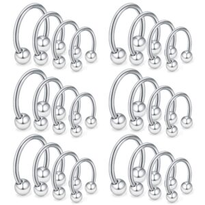 ruifan 24pcs 16g surgical steel nose septum horseshoe earring eyebrow tongue lip nipple helix tragus piercing rings jewelry 6mm 8mm 10mm 12mm silver