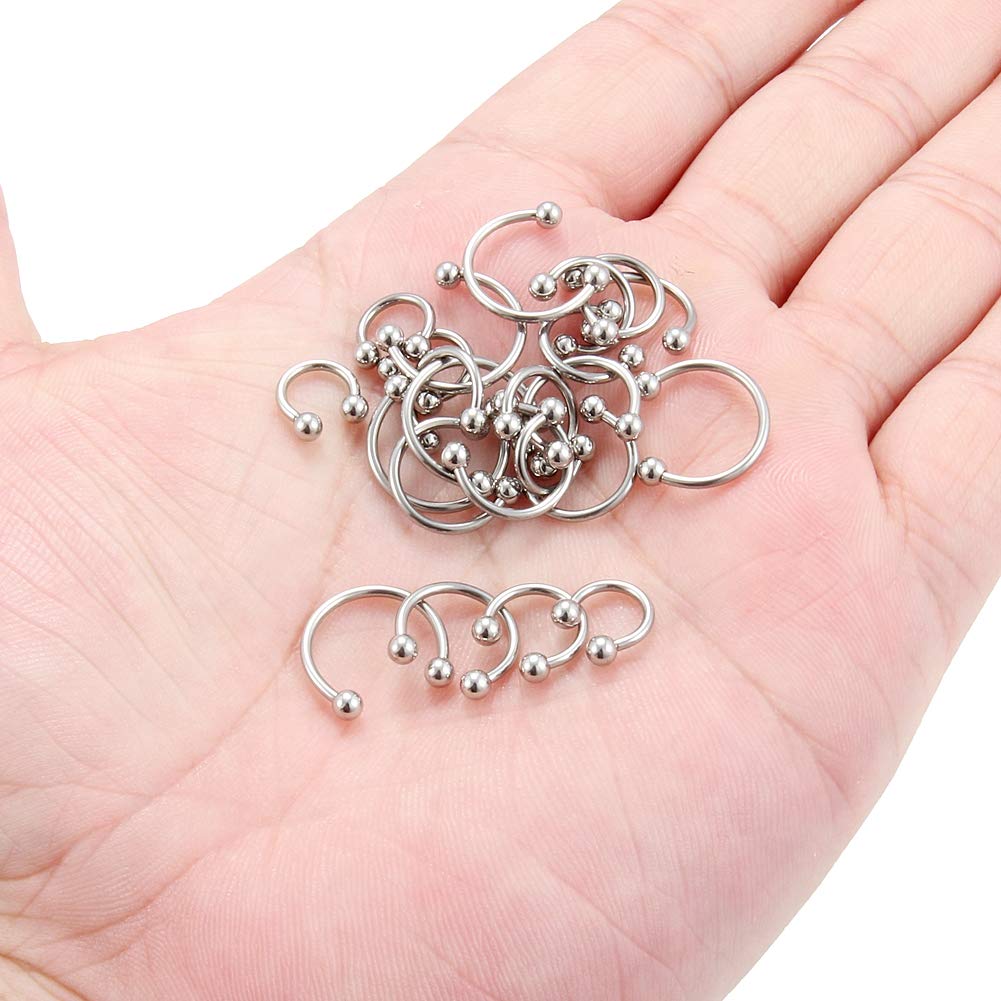 Ruifan 24PCS 16G Surgical Steel Nose Septum Horseshoe Earring Eyebrow Tongue Lip Nipple Helix Tragus Piercing Rings Jewelry 6mm 8mm 10mm 12mm Silver