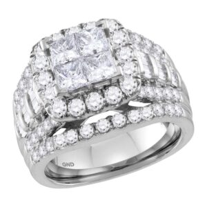 Dazzlingrock Collection 14kt White Gold Womens Princess Diamond Cluster Halo Bridal Wedding Engagement Ring 3.00 ctw