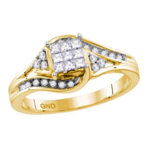 dazzlingrock collection 14kt yellow gold womens princess diamond cluster bridal wedding engagement ring 1/3 ctw