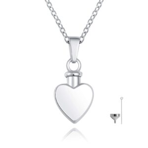 925 Sterling Silver Heart Urn Necklace Simple Blank Always in My Heart Ashes Cremation Jewelry Memorial Keepsake Pendant with Funnel Kit