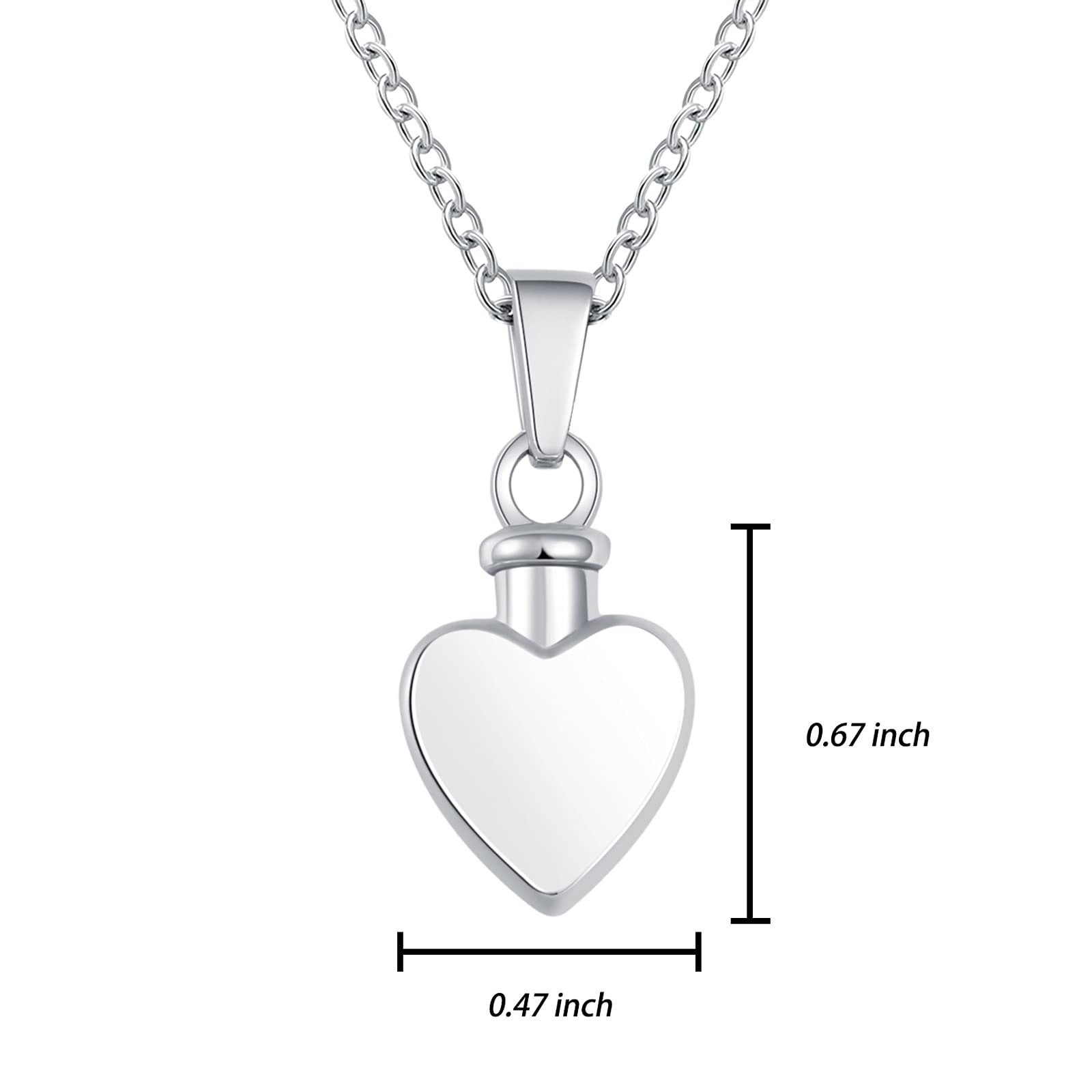 925 Sterling Silver Heart Urn Necklace Simple Blank Always in My Heart Ashes Cremation Jewelry Memorial Keepsake Pendant with Funnel Kit