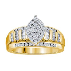 dazzlingrock collection yellow-tone sterling silver womens round diamond cluster bridal wedding engagement ring 1.00 ctw