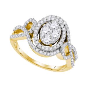 Dazzlingrock Collection 10kt Yellow Gold Womens Round Diamond Oval Halo Twist Cluster Bridal Wedding Engagement Ring 1.00 ctw