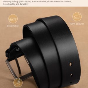 Buffway Minimalist 1.5" Full Grain Leather Belts for Men with Metal Buckle, Heavy Duty Mens Casual Belts in Gift Box- 38” Black