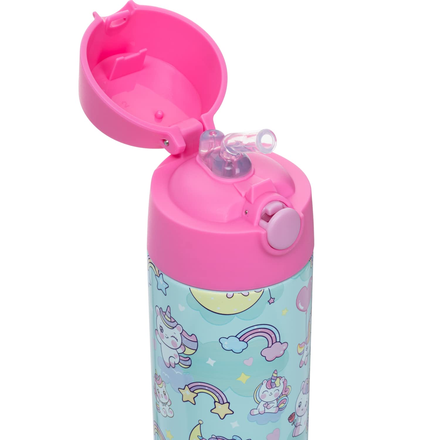 Snug Kids Water Bottle - insulated stainless steel thermos with straw (Girls/Boys) - Unicorn, 500ml