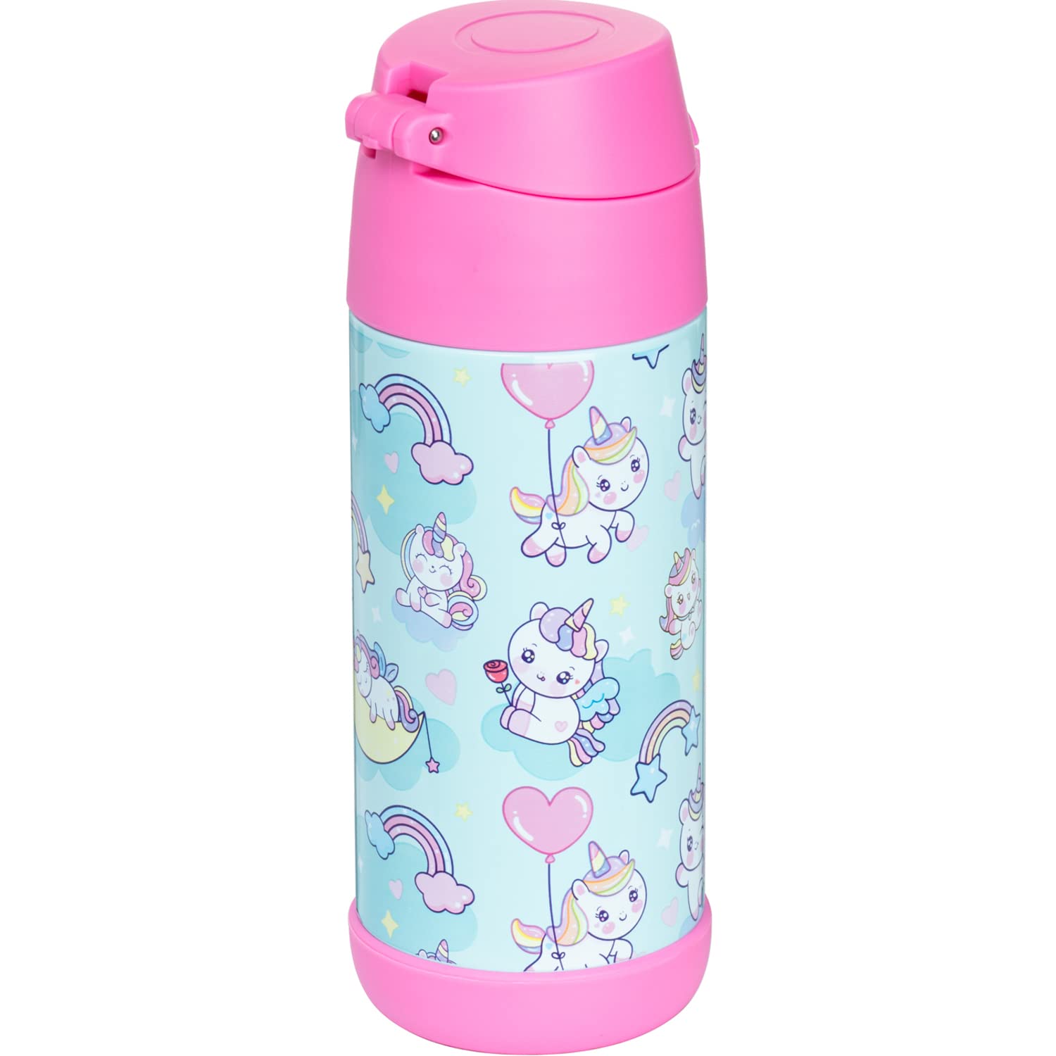 Snug Kids Water Bottle - insulated stainless steel thermos with straw (Girls/Boys) - Unicorn, 500ml