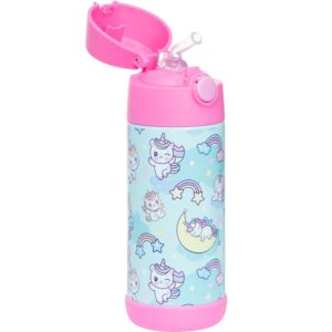 Snug Kids Water Bottle - insulated stainless steel thermos with straw (Girls/Boys) - Unicorn, 500ml