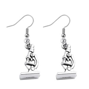 microscope dangle earrings dna double earrings scientist gifts biology chemistry teacher gift science nerd jewelry gifts (microscope earrings)