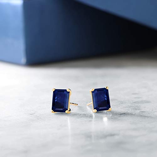 Gem Stone King Solid 14K Gold 7X5MM Emerald Cut Gemstone Birthstone Stud Earrings | Gold Earrings For Women