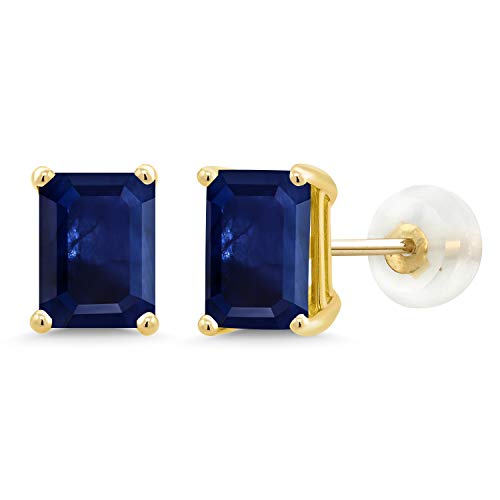 Gem Stone King Solid 14K Gold 7X5MM Emerald Cut Gemstone Birthstone Stud Earrings | Gold Earrings For Women