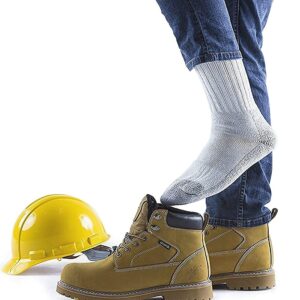 6 Pairs Mens Heavy Duty Steel Toe Work Crew Socks (Gray, US Shoe Size 9-12)