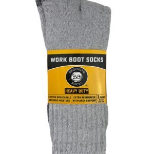 6 Pairs Mens Heavy Duty Steel Toe Work Crew Socks (Gray, US Shoe Size 9-12)