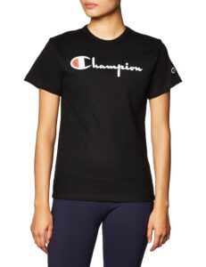 champion womens the heritage tee, script logo t shirt, black-551058, x-large us