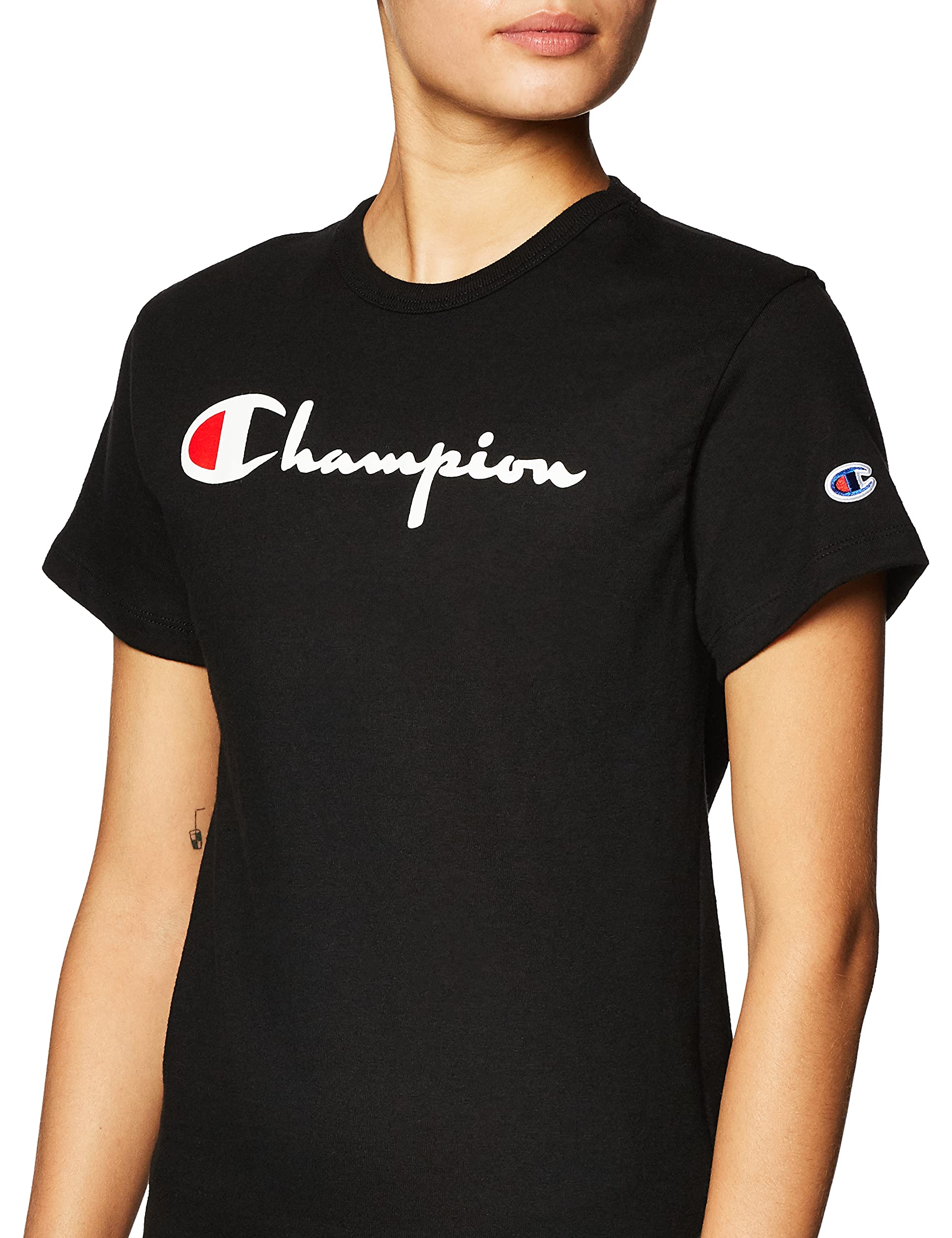 Champion womens The Heritage Tee, Script Logo T Shirt, Black-551058, X-Large US