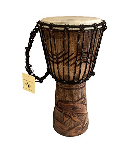 Djembe Drum Solid Wood Deep Carved Bongo Congo African Drum - 12" HIGH MED SIZE - Professional Quality - NOT MADE IN CHINA - JIVE BRAND (Dolphin)