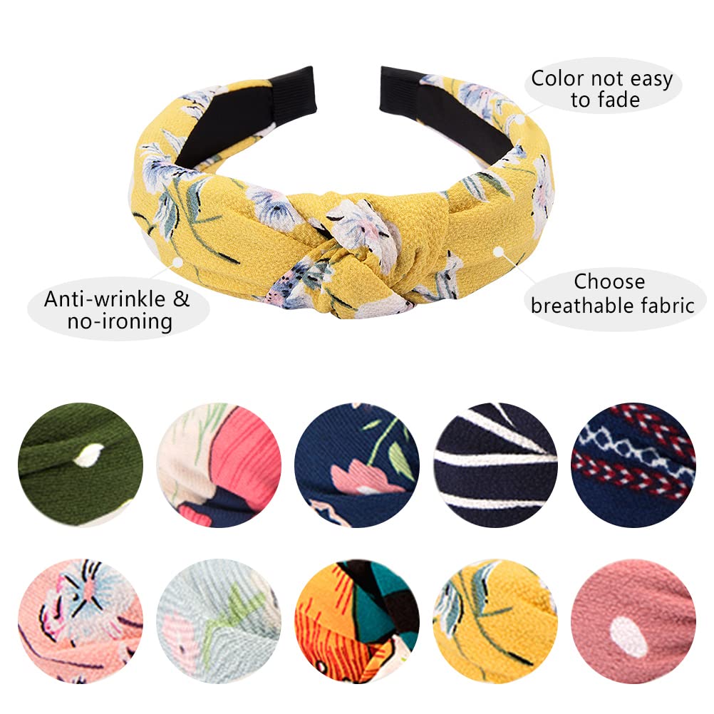 TOBATOBA 10 Piece Womens Headbands Set, Knotted Headbands, Summer Floral Headbands, Twist Turban Wide Headbands Bandana Hair Accessories for Women