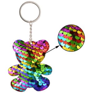 Trounistro 40 Pieces Sequin Keychain Hanging Key Chain with Mermaid Tail Unicorn Pony Cat Star Flamingo Cub Cactus Shape keychains for Kids Girls Party favor - 8 Styles