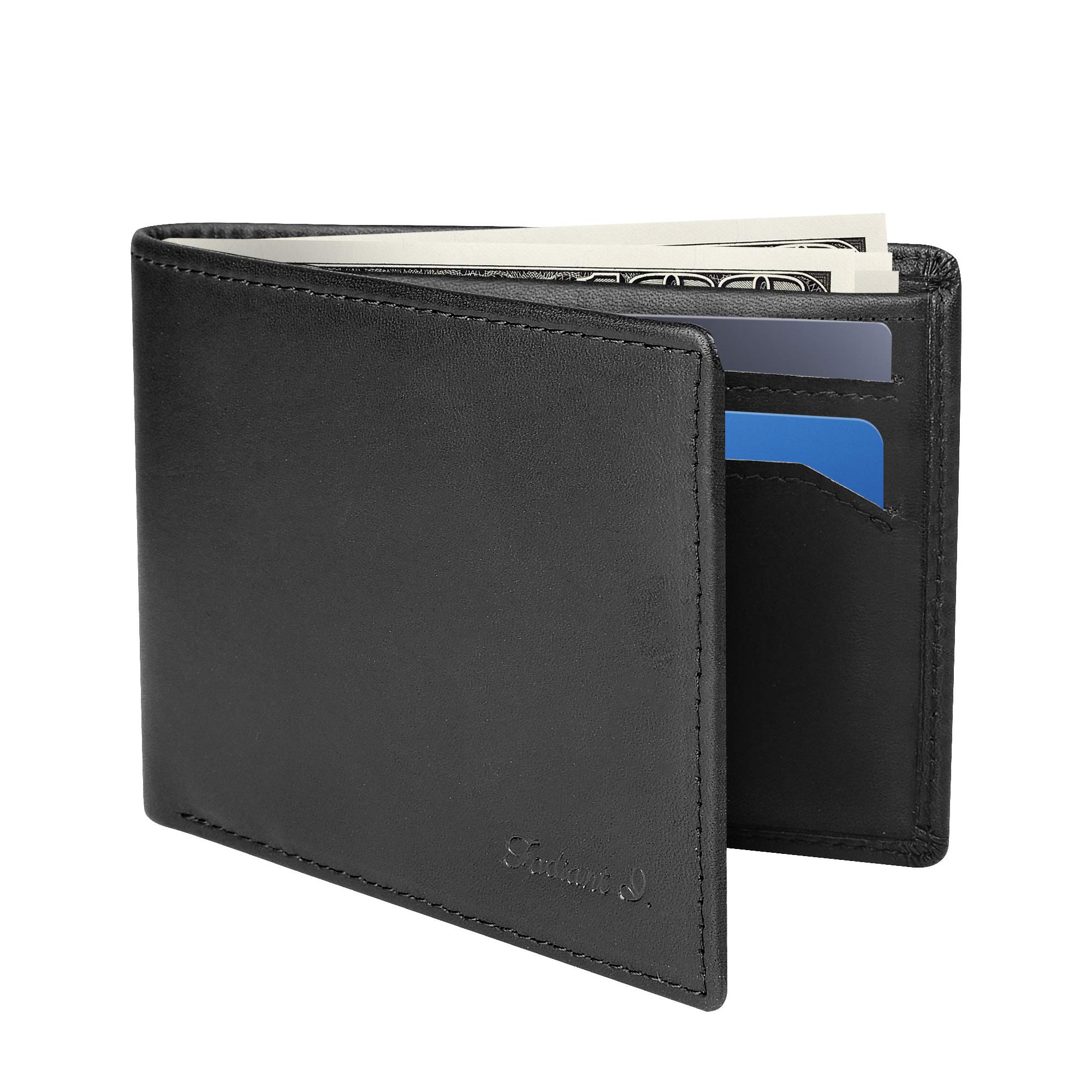 Fadiant I Slim Wallet for Men -Thin Bifold Genuine Leather RFID Blocking Minimalist Stylish Front Pocket Mens Wallets (A. Charcoal black-ID)