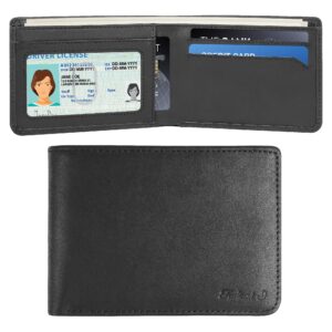 Fadiant I Slim Wallet for Men -Thin Bifold Genuine Leather RFID Blocking Minimalist Stylish Front Pocket Mens Wallets (A. Charcoal black-ID)