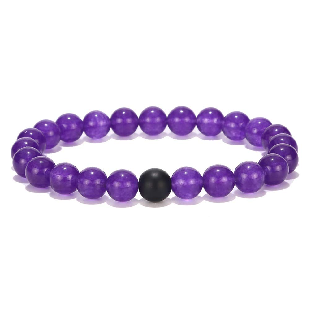 Black Matte & Purple Agate Stone His and Hers Bracelets 8mm Sandstone Couple Bracelet