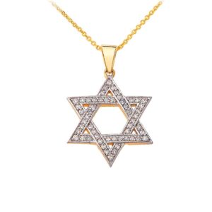 Dazzling 14k Gold Judaica Charm Jewish Star of David Necklace with Diamonds, 22"