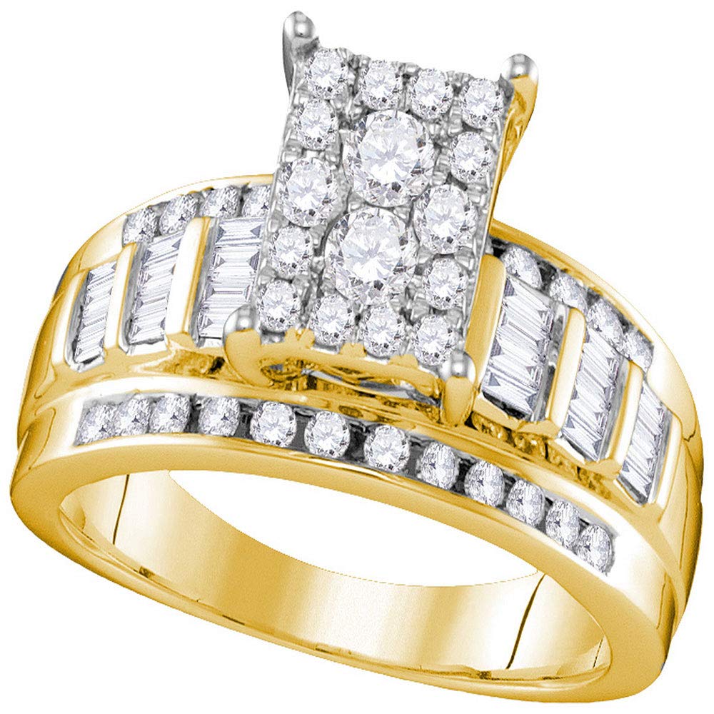 Dazzlingrock Collection 10kt Yellow Gold Womens Round Diamond Rectangle Cluster Bridal Wedding Engagement Ring 7/8 ctw