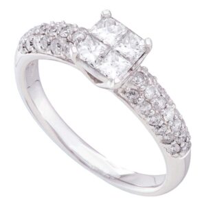 Dazzlingrock Collection 14kt White Gold Womens Princess Diamond Cluster Bridal Wedding Engagement Ring 1.00 ctw